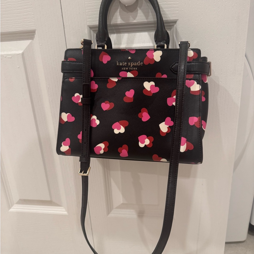 Kate Spade Black Satchel with Pink and Red Hearts - Picture 9 of 13